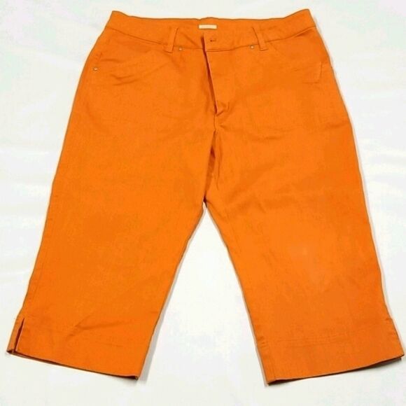 Cotton Ginny Shorts Womens Capris Size 14 Plus Orange Denim Stretch Zippers - Picture 1 of 9